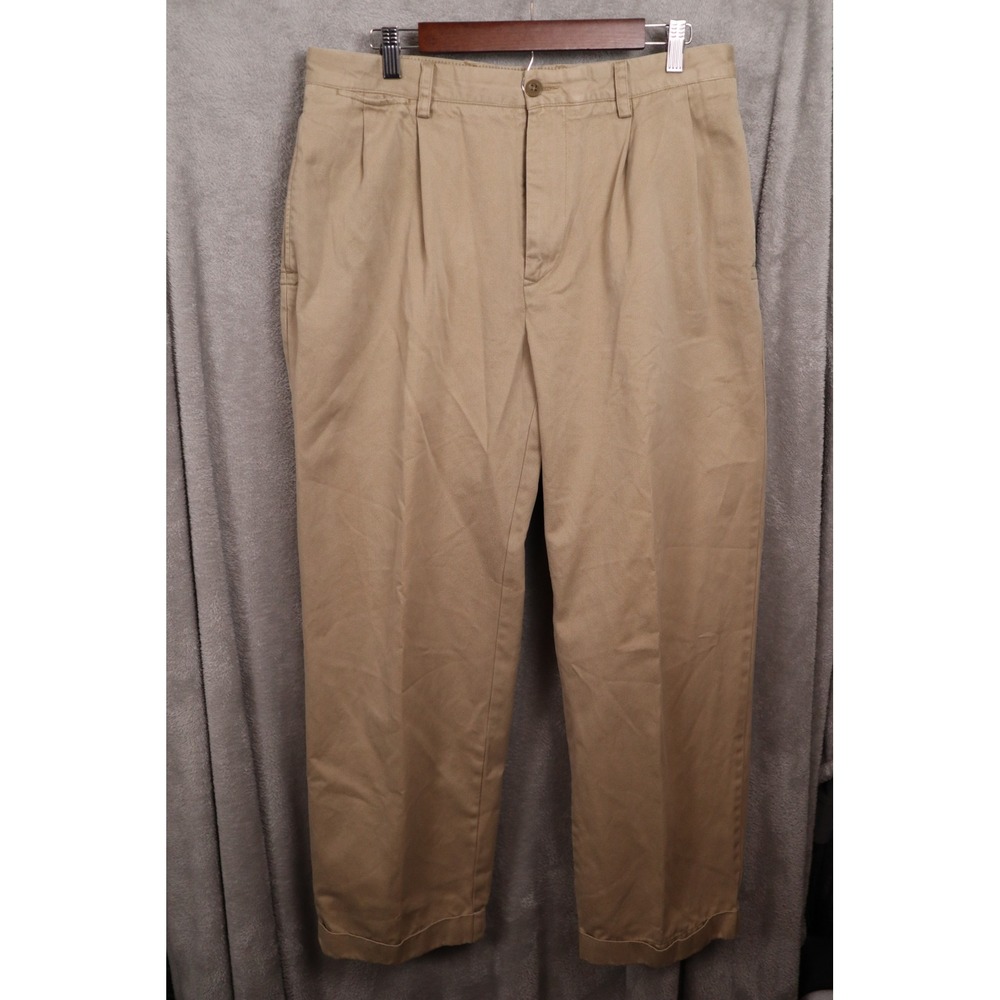 Nautica Marine Drill Rigger Khaki Pleated Chino Pants Mens 34x30 Classic Fit Tan